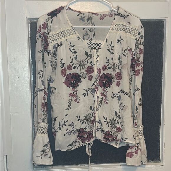American Rag Women’s Cream Floral Long Sleeve Bohemian Style Blouse Size Large - Picture 1 of 4